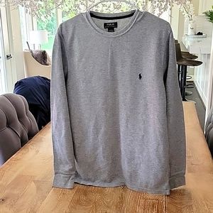 Men's long sleeve, thermal, grey shirt.  Ralp Lauren, Polo.  Size large